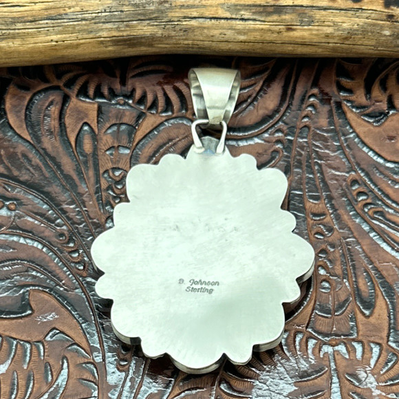 BOBBY JOHNSON Navajo Sterling & Light Lone Mountain Turquoise Cluster Pendant - Picture 2 of 3